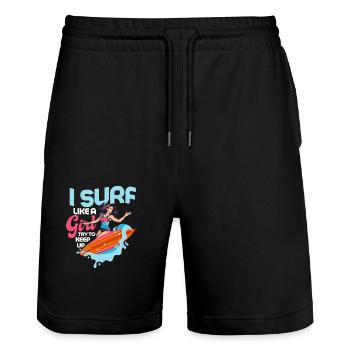 I Surf Like A Girl Try To Keep Up Surfing Surfer S - Stanley/Stella Trainer Unisex Organic Jogging Shorts - black - Front - Nik (191cm) & Marisol (170cm)
