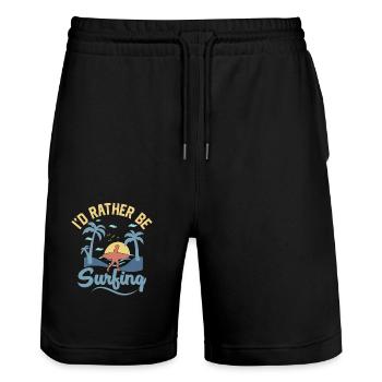 I'd Rather Be Surfing Surfboard Surfer Summer - Stanley/Stella Trainer Unisex Organic Jogging Shorts - black - Front - Nik (191cm) & Marisol (170cm)