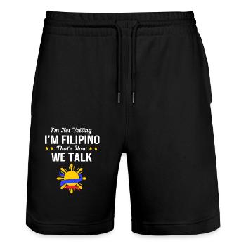 Filipino Philippines - Stanley/Stella Trainer Unisex Organic Jogging Shorts - black - Front - Nik (191cm) & Marisol (170cm)