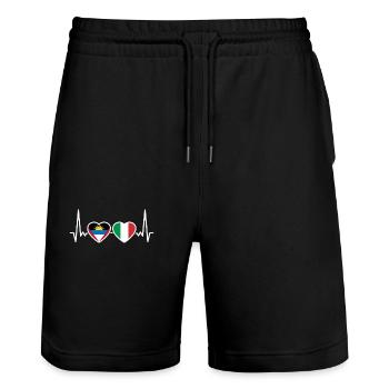 Antigua and Barbuda Italy Heartbeat Flag - Stanley/Stella Trainer Unisex Organic Jogging Shorts - black - Front - Nik (191cm) & Marisol (170cm)