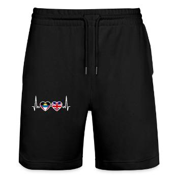 Antigua and Barbuda UK Heartbeat Flag - Stanley/Stella Trainer Unisex Organic Jogging Shorts - black - Front - Nik (191cm) & Marisol (170cm)