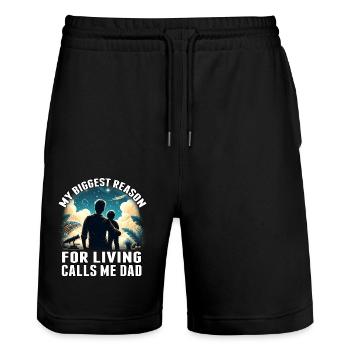 My Biggest Reason for Living nennt mich Papa - Stanley/Stella Unisex Bio Joggingshorts Trainer  - Schwarz - Vorne - Nik (191cm) & Marisol (170cm)