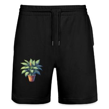 Plante Dieffenbachia en pot - Short de jogging bio TRAINER Stanley/Stella unisexe - noir - Devant - Nik (191cm) & Marisol (170cm)