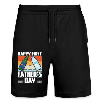 Happy First Father's Day - Stanley/Stella Trainer Unisex Organic Jogging Shorts - black - Front - Nik (191cm) & Marisol (170cm)