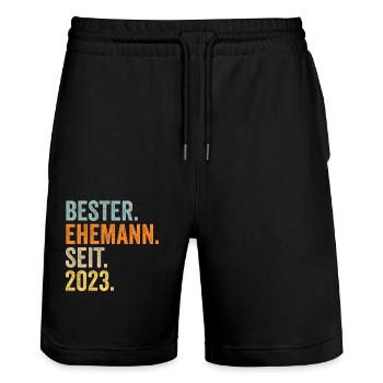 Valentinstag Bester Ehemann Seit 2023 - Stanley/Stella Unisex Bio Joggingshorts Trainer  - Schwarz - Vorne - Nik (191cm) & Marisol (170cm)