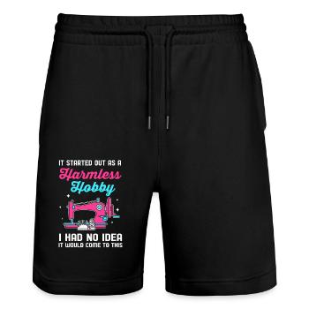 Nähen Nähmaschine Schneiderin - Stanley/Stella Unisex Bio Joggingshorts Trainer  - Schwarz - Vorne - Nik (191cm) & Marisol (170cm)