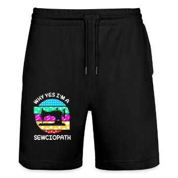 Sewing Machine Seamstress - Stanley/Stella Trainer Unisex Organic Jogging Shorts - black - Front - Nik (191cm) & Marisol (170cm)
