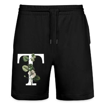lettre T botanique vert - Short de jogging bio TRAINER Stanley/Stella unisexe - noir - Devant - Nik (191cm) & Marisol (170cm)
