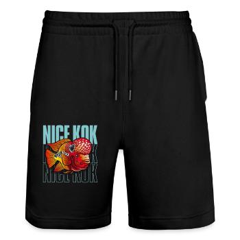 Schöner Kok Lustiger Blumenhorn-Buntbarsch Fischhalter - Stanley/Stella Unisex Bio Joggingshorts Trainer  - Schwarz - Vorne - Nik (191cm) & Marisol (170cm)