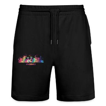 Phoenicians Skyline Phoenix - Stanley/Stella Trainer Unisex Organic Jogging Shorts - black - Front - Nik (191cm) & Marisol (170cm)