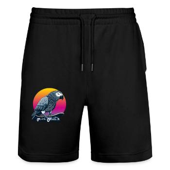Perroquet gris africain sur skateboard - Short de jogging bio TRAINER Stanley/Stella unisexe - noir - Devant - Nik (191cm) & Marisol (170cm)