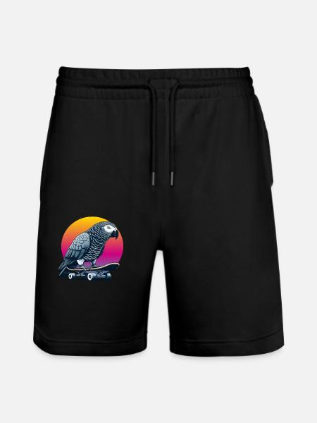 Graupapagei auf Skateboard - Stanley/Stella Unisex Bio Joggingshorts Trainer  - Schwarz