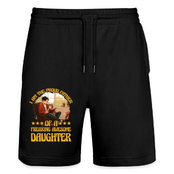 Ich bin der stolze Vater einer verdammt tollen Tochter - Stanley/Stella Unisex Bio Joggingshorts Trainer  - Schwarz - Vorne - Nik (191cm) & Marisol (170cm)