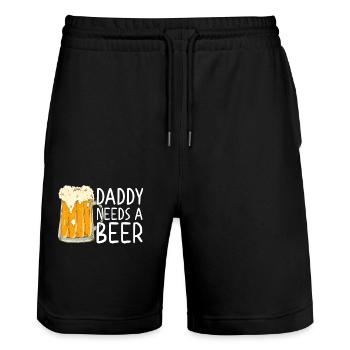 Daddy Needs Beer Funny Father Father's Day Style - Stanley/Stella Trainer Unisex Organic Jogging Shorts - black - Front - Nik (191cm) & Marisol (170cm)