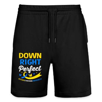 Down syndrome trisomy 21 - Stanley/Stella Trainer Unisex Organic Jogging Shorts - black - Front - Nik (191cm) & Marisol (170cm)