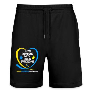 Down Syndrom T21 Chromosom Trisomie - Stanley/Stella Unisex Bio Joggingshorts Trainer  - Schwarz - Vorne - Nik (191cm) & Marisol (170cm)