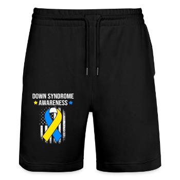 Down Syndrom - Stanley/Stella Unisex Bio Joggingshorts Trainer  - Schwarz - Vorne - Nik (191cm) & Marisol (170cm)