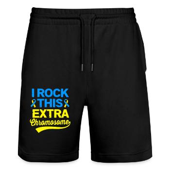 Down Syndrom T21 Chromosom Trisomie - Stanley/Stella Unisex Bio Joggingshorts Trainer  - Schwarz - Vorne - Nik (191cm) & Marisol (170cm)
