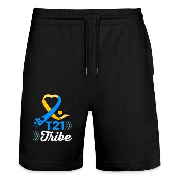 Down syndrome - Stanley/Stella Trainer Unisex Organic Jogging Shorts - black - Front - Nik (191cm) & Marisol (170cm)
