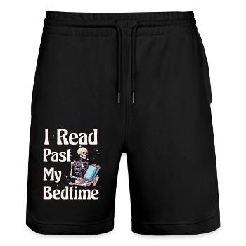 I read skeleton after bedtime - Stanley/Stella Trainer Unisex Organic Jogging Shorts - black - Front - Nik (191cm) & Marisol (170cm)