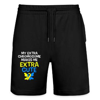 Down Syndrom T21 Chromosom Trisomie - Stanley/Stella Unisex Bio Joggingshorts Trainer  - Schwarz - Vorne - Nik (191cm) & Marisol (170cm)