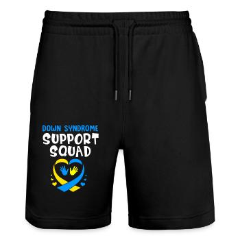 Down Syndrom T21 Chromosom Trisomie - Stanley/Stella Unisex Bio Joggingshorts Trainer  - Schwarz - Vorne - Nik (191cm) & Marisol (170cm)