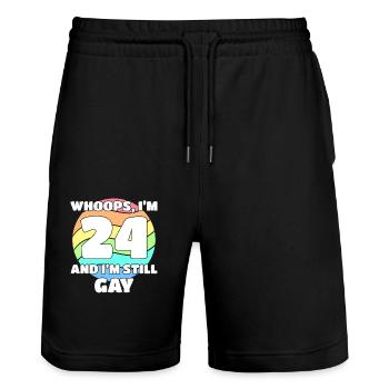 Lustige Gay Pride - 24. Geburtstag 24 BDay Lesben - Stanley/Stella Unisex Bio Joggingshorts Trainer  - Schwarz - Vorne - Nik (191cm) & Marisol (170cm)