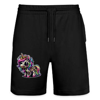 Einhorn Zombie Monster - Stanley/Stella Unisex Bio Joggingshorts Trainer  - Schwarz - Vorne - Nik (191cm) & Marisol (170cm)