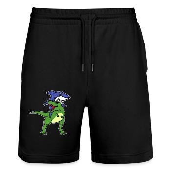 Drôle de requin chevauchant T-Rex Dinosaure Nouveauté graphique - Short de jogging bio TRAINER Stanley/Stella unisexe - noir - Devant - Nik (191cm) & Marisol (170cm)