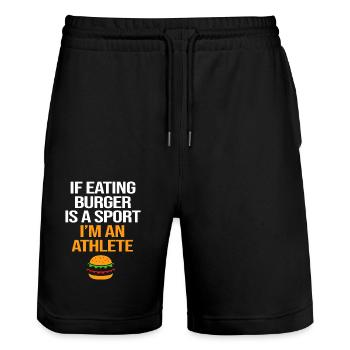 Cheeseburger - Stanley/Stella Unisex Bio Joggingshorts Trainer  - Schwarz - Vorne - Nik (191cm) & Marisol (170cm)