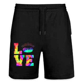 Hot Dog Adulte Tie Dye des années 80 des années 90 - Short de jogging bio TRAINER Stanley/Stella unisexe - noir - Devant - Nik (191cm) & Marisol (170cm)