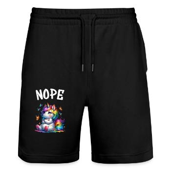 Licorne disant non Garçon et fille Créature mythique - Short de jogging bio TRAINER Stanley/Stella unisexe - noir - Devant - Nik (191cm) & Marisol (170cm)