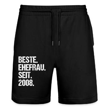 Meilleure épouse de la Saint-Valentin depuis 2008 - Short de jogging bio TRAINER Stanley/Stella unisexe - noir - Devant - Nik (191cm) & Marisol (170cm)