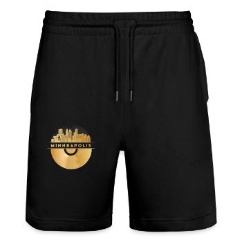 Vinyl Record Disco Music Skyline-Minneapolis - Stanley/Stella Trainer Unisex Organic Jogging Shorts - black - Front - Nik (191cm) & Marisol (170cm)