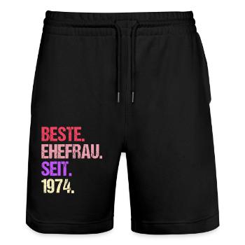 Meilleure épouse de la Saint-Valentin depuis 1974 - Short de jogging bio TRAINER Stanley/Stella unisexe - noir - Devant - Nik (191cm) & Marisol (170cm)