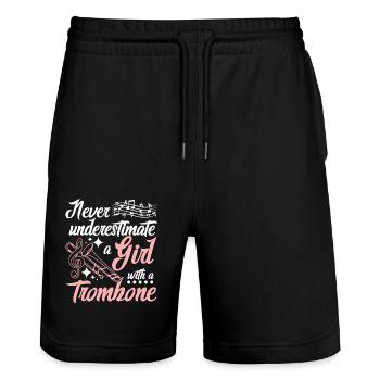 Never underestimate a girl with a trombone - Stanley/Stella Unisex Bio Joggingshorts Trainer  - Schwarz - Vorne - Nik (191cm) & Marisol (170cm)