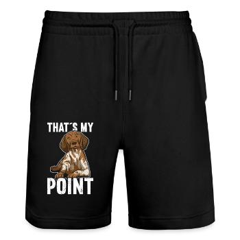 Deutsch Kurzhaar Vorstehhund - Stanley/Stella Unisex Bio Joggingshorts Trainer  - Schwarz - Vorne - Nik (191cm) & Marisol (170cm)