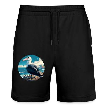 Albatross Albatrosse Albatros - Stanley/Stella Unisex Bio Joggingshorts Trainer  - Schwarz - Vorne - Nik (191cm) & Marisol (170cm)