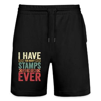 Passion philatélique sans fin : jamais trop de timbres - Short de jogging bio TRAINER Stanley/Stella unisexe - noir - Devant - Nik (191cm) & Marisol (170cm)