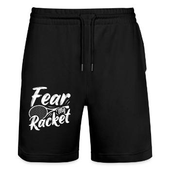 Fear My Racket Badminton Player - Stanley/Stella Unisex Bio Joggingshorts Trainer  - Schwarz - Vorne - Nik (191cm) & Marisol (170cm)