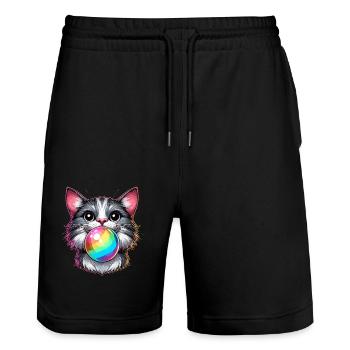 Katze LGBTQ Pride Month Regenbogen Kaugummi Lustig - Stanley/Stella Unisex Bio Joggingshorts Trainer  - Schwarz - Vorne - Nik (191cm) & Marisol (170cm)