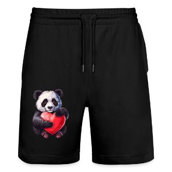 Adorable Panda Holding Heart Illustration - Stanley/Stella Trainer Unisex Organic Jogging Shorts - black - Front - Nik (191cm) & Marisol (170cm)