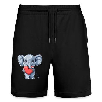 Éléphant mignon tenant une illustration de coeur pour - Short de jogging bio TRAINER Stanley/Stella unisexe - noir - Devant - Nik (191cm) & Marisol (170cm)