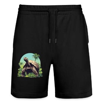 Giant tortoises Giant tortoise - Stanley/Stella Trainer Unisex Organic Jogging Shorts - black - Front - Nik (191cm) & Marisol (170cm)