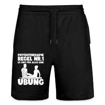 Physiotherapie Physiotherapeuten Physiotherapeut - Stanley/Stella Unisex Bio Joggingshorts Trainer  - Schwarz - Vorne - Nik (191cm) & Marisol (170cm)
