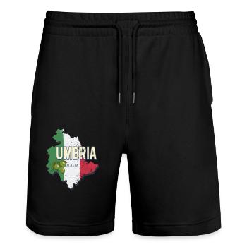 Umbria Italy Region Wall Map Vintage Souvenir - Stanley/Stella Trainer Unisex Organic Jogging Shorts - black - Front - Nik (191cm) & Marisol (170cm)
