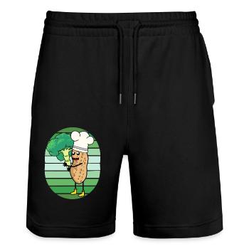 Peanut Broccoli Vegetables Cook Cooks Cook - Stanley/Stella Trainer Unisex Organic Jogging Shorts - black - Front - Nik (191cm) & Marisol (170cm)