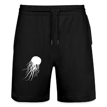 Nautisches Grafik-Shirt - Quallen Tentakel Spaß - Stanley/Stella Unisex Bio Joggingshorts Trainer  - Schwarz - Vorne - Nik (191cm) & Marisol (170cm)