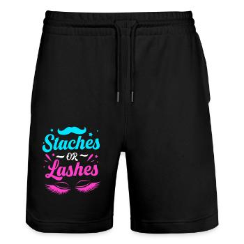 Gender Reveal Babyshower - Stanley/Stella Unisex Bio Joggingshorts Trainer  - Schwarz - Vorne - Nik (191cm) & Marisol (170cm)