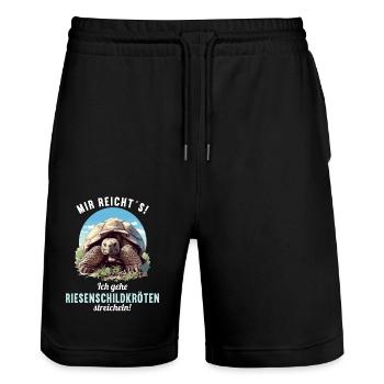 Giant tortoises Giant tortoise - Stanley/Stella Trainer Unisex Organic Jogging Shorts - black - Front - Nik (191cm) & Marisol (170cm)